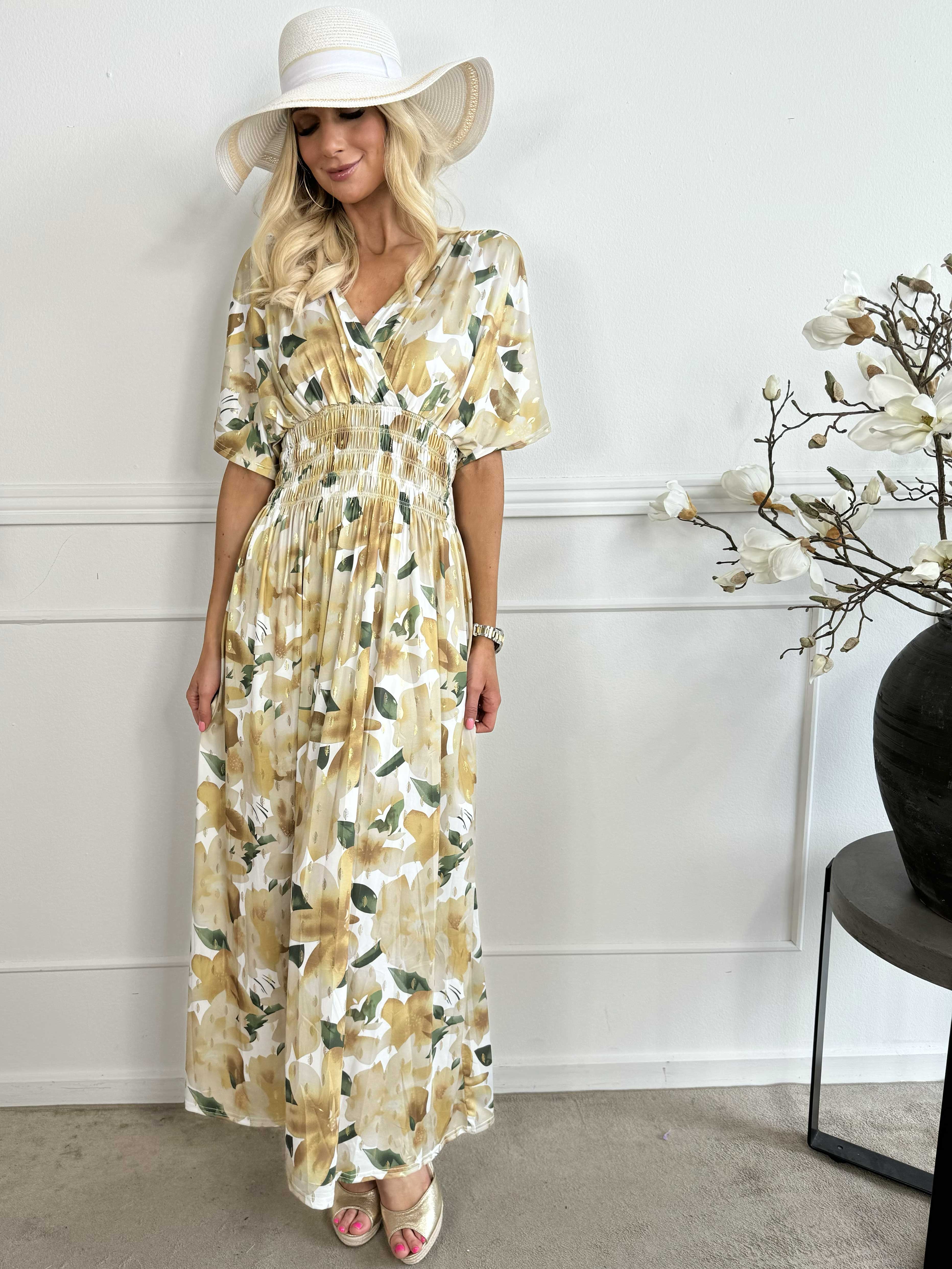 Pams Sweet Flower - Lang elastisk kjole i krølfrit stof